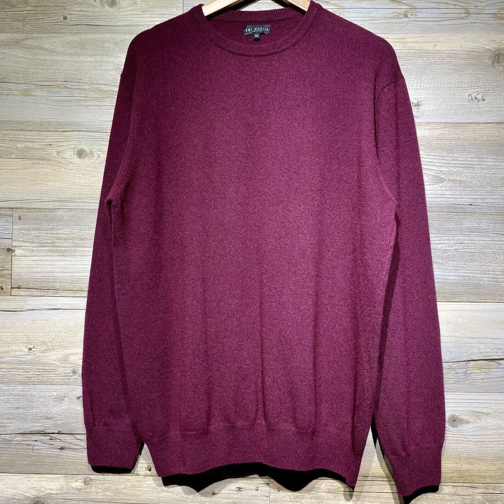 Emi Maglia Sweater Mens XXL Wool Cashmere Blend Wine Purple Crew Neck Italy VGUC